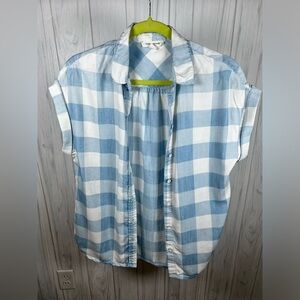 BeachLunchLounge Women's Plaid Rayon Button Up Shirt Hi-Low Hem Size S